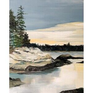 Original Oil Landscape Painting Maine Acadia Sunset Coastal Art 8x10 Signed